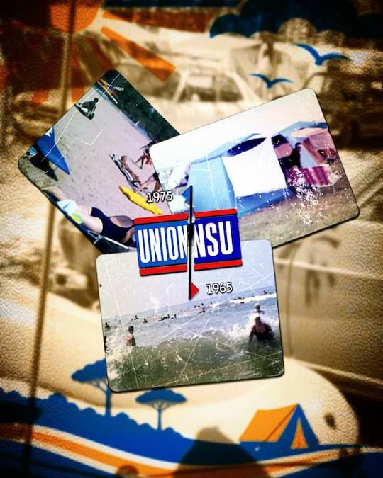 ollage zur Entwicklung des Camping NSU an der Adriaküste in den 1960er und 1970er Jahren. Zu sehen sind historische Farbaufnahmen aus den Jahren 1965 und 1975 mit Badegästen am Strand, Sonnenschirmen, Liegestühlen sowie einer Aufnahme vom Zelten und Camping. Die Bilder vermitteln einen Einblick in das Strandleben und den Campingalltag während der frühen Jahre des Camping NSU in Cavallino, Italien.