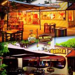 Then-&-Now-Vergleich des Gastronomiebereichs im Union Lido in Cavallino, Italien: Speedy Chips im Jahr 2025 (oben) und Mr. Borto – Piadineria Artigianale im Jahr 2026 (unten).